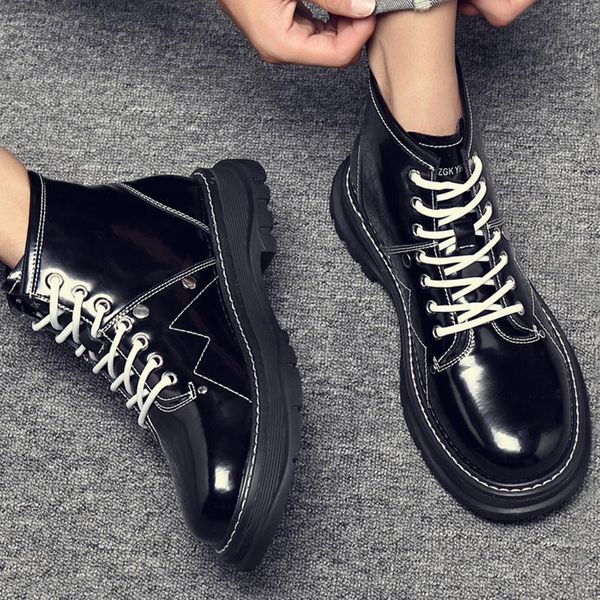 

classic couple boots genuine leather plus size 44 women ankle boots 2021 punk tooling trend high-motorcycle woman shoe, Black