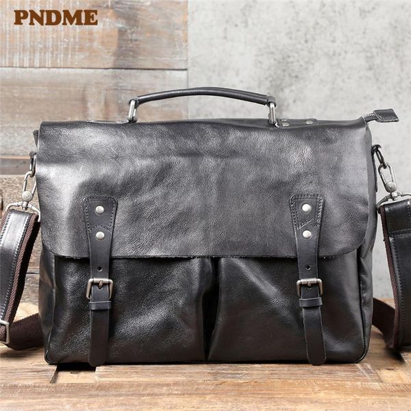 

pndme fashion high-quality genuine leather men's briefcase business natural real cowhide handbag luxury lapmessenger bags