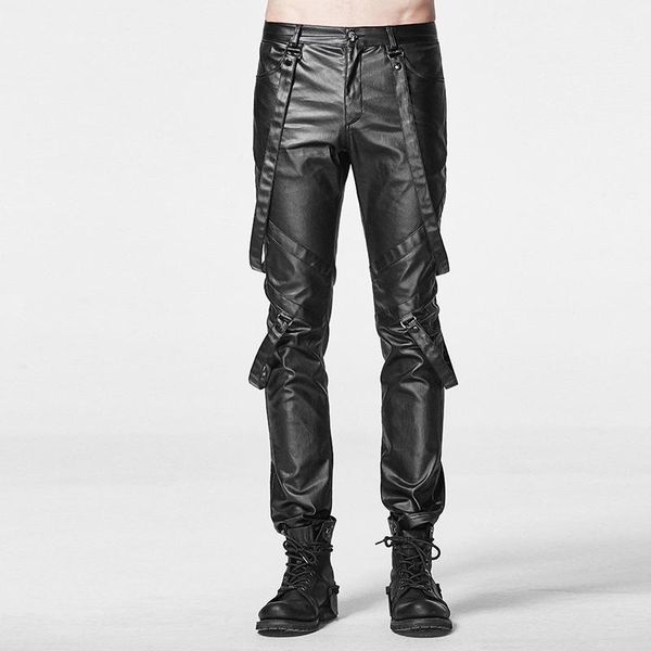 

steampunk men's bind the cross layer slacks lantern design black mid-rise retro personality tight casual pants1