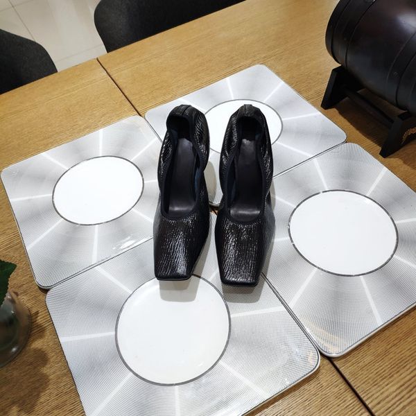 

spring and summer new square-toe witch elastic fold high heels leather soft and comfortable ladies dress shoes 8.5cm stiletto shoes b350, Black