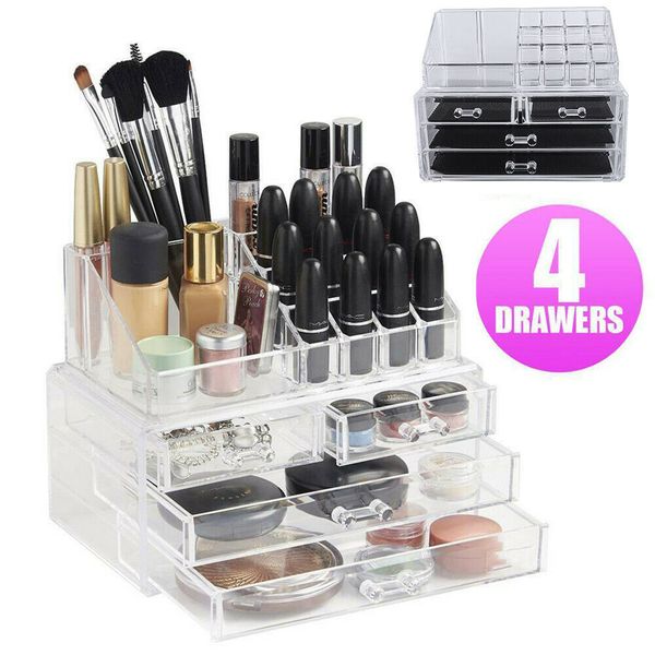 

cosmetic 4 drawer 16 grid organizer clear acrylic box storage plastic storage cabinet jewellery makeup holder ing