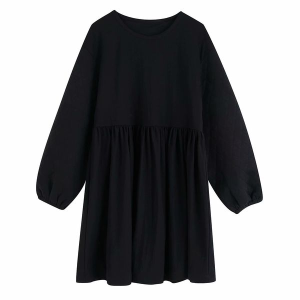 

2021 new europe and the united states women's round collar bitter fleabane pure color sleeve 3134 66g2, Black;gray