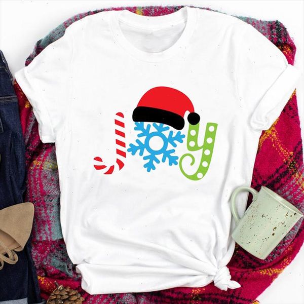 

snowflake cartoon hat short sleeve tees for women lady merry christmas print tshirt clothes graphic female t t shirt, White