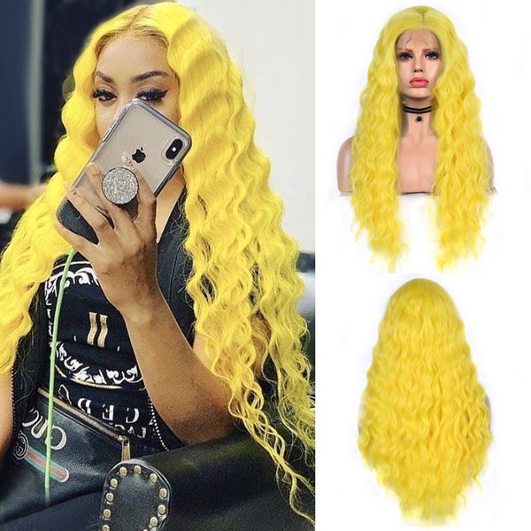 

charisma long curly wigs for women middle part synthetic lace front wig high temperature fiber hair cosplay wigs, Black;brown