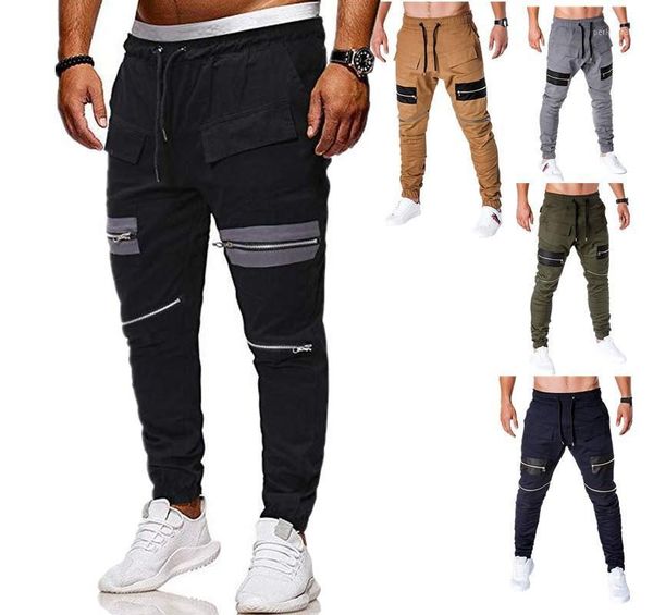

men's pants 2021 mens joggers cargo men male jogger casual men's trousers with pockets drawstring sweatpant1, Black