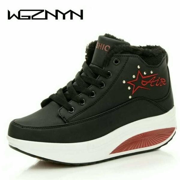 

wgznyn swing fitness shoes woman cotton-padded winter outdoor snow boots wedge sneakers height increase slimming shoes w509 t200425, Black