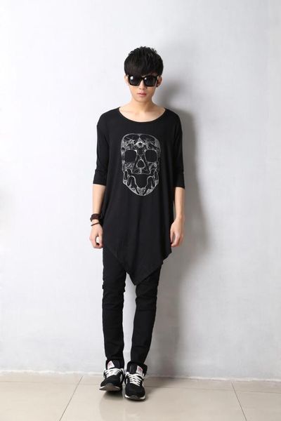 

korean large men's men's summer skull pattern cape style short sleeve t-shirt half sleeve t loose fashion men's nightclub, White;black