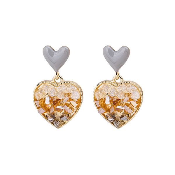 

925 silver needle crystal hoop heart earrings female fashion gradual change love dangling earrings mother day gift, Golden;silver