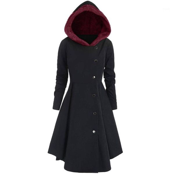 

women's trench coats winter women long coat black gothic button vintage overcoat tunic slim lady retro outwear female hooded coats1, Tan;black
