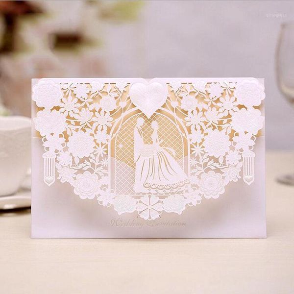 

(50 pieces/lot) laser cut white gold red wedding invitation card customize print engagement party decoration invitations ic0231