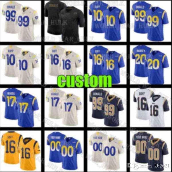 

2020 new los angeles 99 aaron donald ram custom mens womens youth 16 jared goff 12 cooper kupp 20 jalen ramsey 17 robert woods la jerseys, Blue;black
