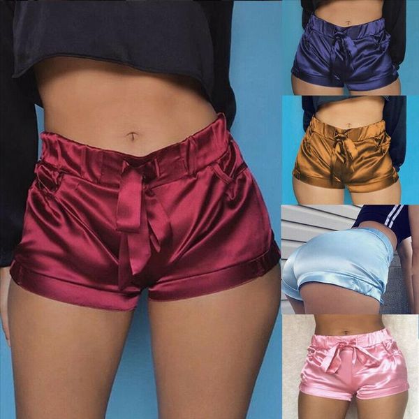 

new 2021 women shorts summer silk slim beach casual pocket shorts female summer satin running gym high waist shorts, White;black