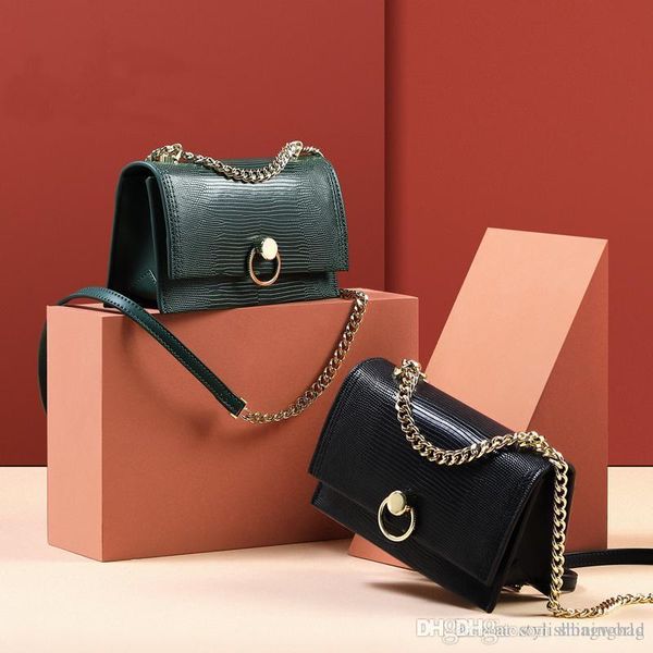 

small square bag new texture retro chain single shoulder diagonal bag design fashion lizard pattern wild portable small square bag 9532