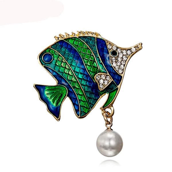 Natação Peixe Broche Verde Esmalte Tropical Peixe Broche Pinos Homens Corsage Para Mulheres Camisa Meninas Collar Vestido Broche