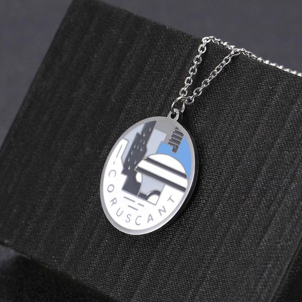 

pendant necklaces cooltime stainless steel necklace oil-drop landscape painting jewelry fashion for women 2021 statement, Silver