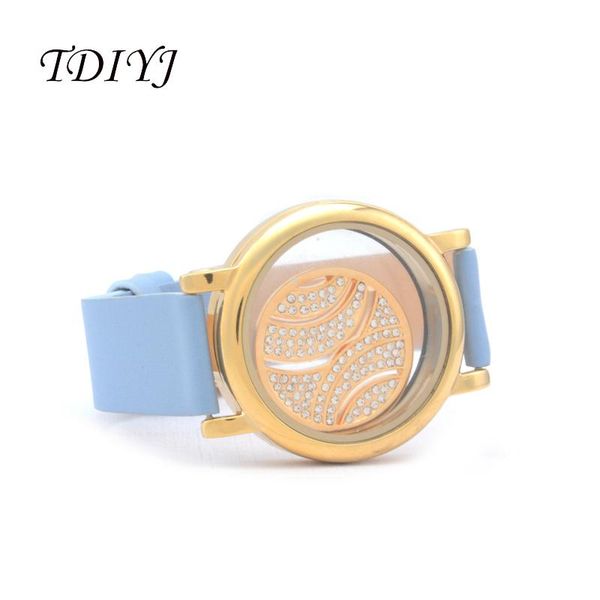 

charm bracelets tdiyj stainless steel mixed plain glass locket leather bracelet with 25mm crystal coin disc for women jewelry accessories 1s, Golden;silver