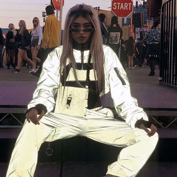 

street fall / winter 2020 ins hip hop reflective color contrast perforated glove sweater t-shirt cover up, Black;gray