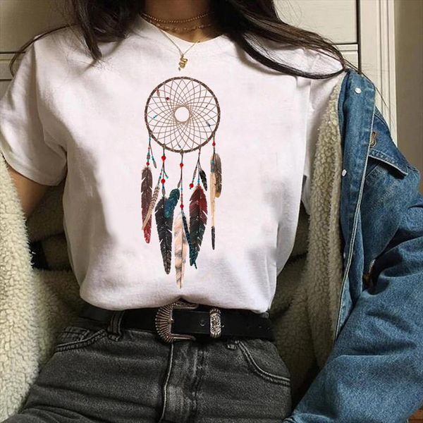 

women clothes lady tees graphic flower vintage feather short sleeve floral cute feather female t shirt womens t shirt, White