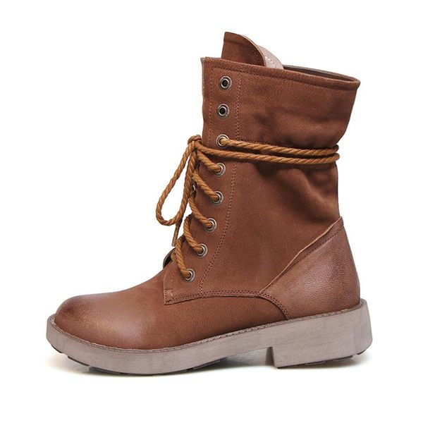 

boots round head cowhide motorcycle fashionable lacing leather winter thermal short handcrafted vintage women's, Black