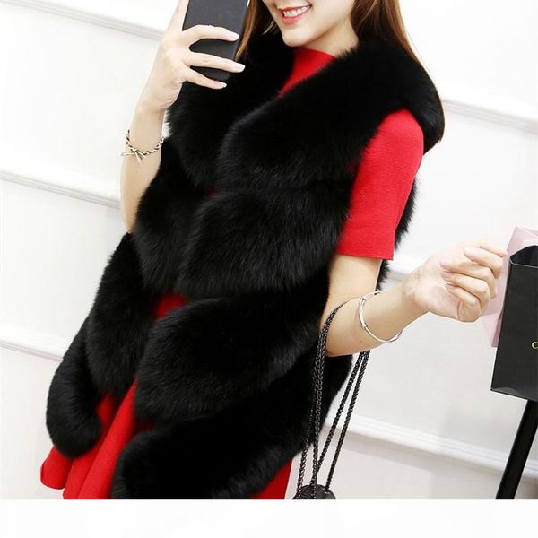 

2019 women's fur & faux fur women winter autumn faux fur vest v-neck thick body warmer female sleeveless jacket, Black