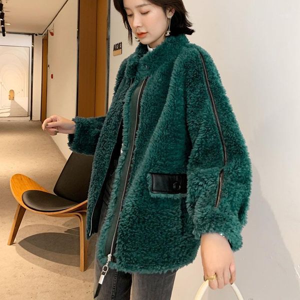 

real fur coat female 100% wool jacket autumn winter coat women clothes 2019 korean vintage sheep shearling fur zt49741, Black