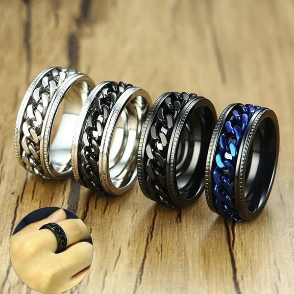Eleganti anelli Spinner da uomo Anelli intrecciati in acciaio inossidabile da 8 mm per uomo Center Chainl Alliance Colore nero / blu