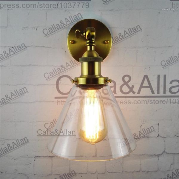 

wall lamp vintage e27 sconce with funnel flared glass shade lighting antique brass edison retro lamp1