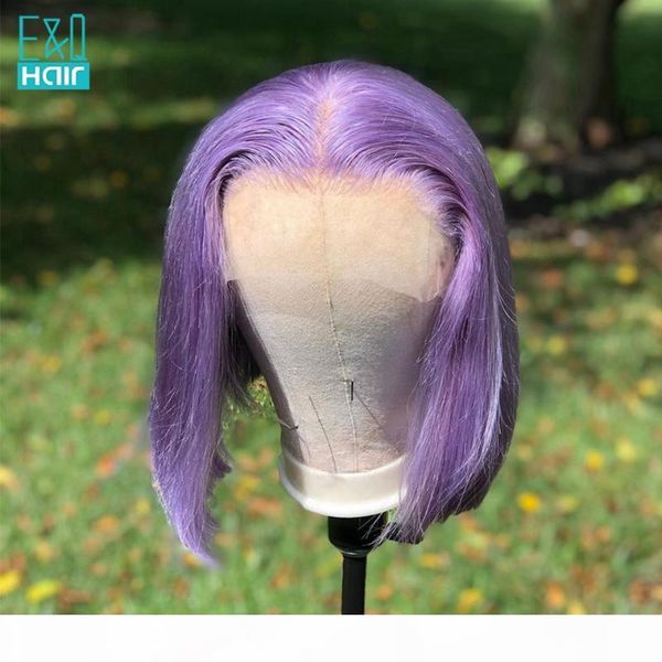 

purple colored short bob lace front human hair wigs for women pre plucked brazilian remy transparent lace wig 180%, Black;brown