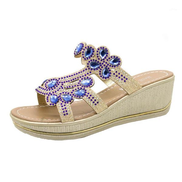 

2020 new fashion wedges heels beauty slides luxurious women sandals comfort platform rhinestone slippers women shoes summer1, Black