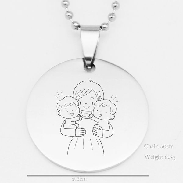

keychain embracing necklace two pendant babies round stamped mom mum mother jewelry gift, Silver