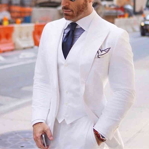 

men's suits & blazers wide peaked lapel men for wedding tuxedos 2022 white groom man blazer jacket 3 pieces smart casual business d0fk, White;black