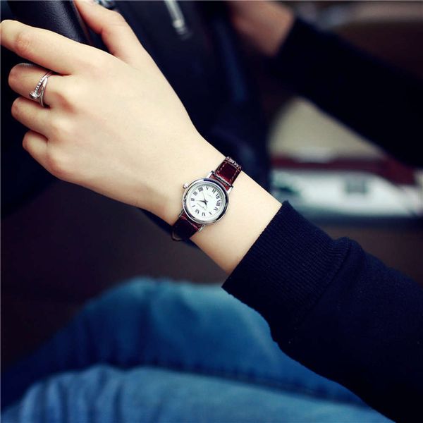 

korean version fashion mori simple thin women's belt student literature and art compact temperament fresh watch, Slivery;brown