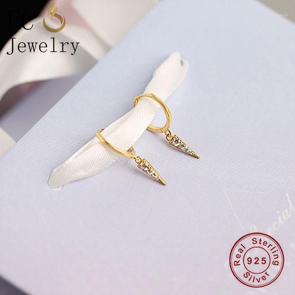 

fc jewelry 925 silver round circle geometric triangle italy pizza zirconia golden piercing hoop earring for women ear ring 20201, Golden;silver