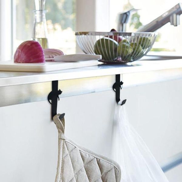 

1pc door hooked cat single hook decoration save space manager rack office closet storage black white cute kitten1