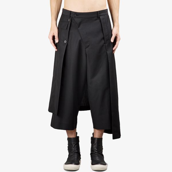 

2021 New S-7xl!! Deconstructed Cut-up Black Asymmetric Pants with Long Legs HWD9