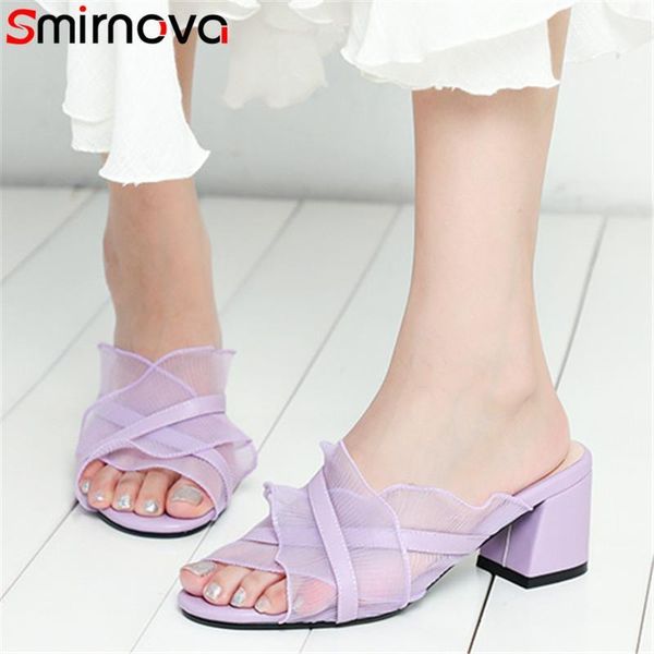 

smirnova 2020 new arrive casual party shoes women slipper elegant lace comfortable square heel summer slipper ladies big size1, Black