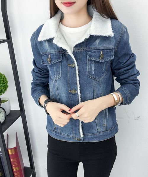 

winter new large size women's cotton coat plus velvet thick short section was thin lamb hair denim jacket female coat female s1, Black;brown