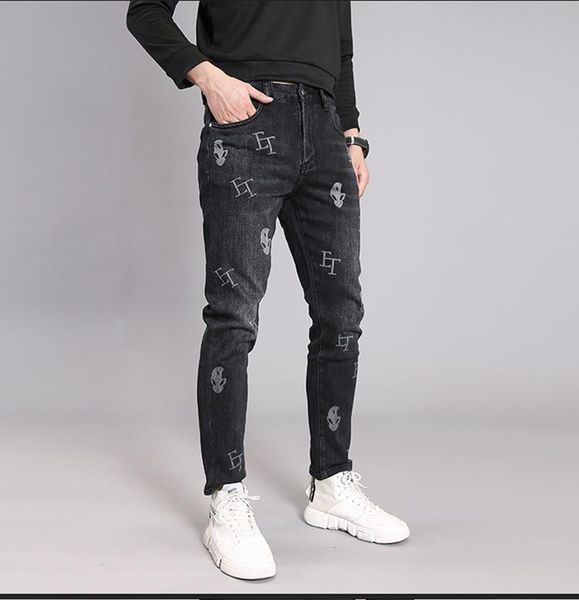 

men jeans new fashion mens stylist black jeans skinny ripped destroyed stretch slim fit hip hop pants with holes for men, Blue