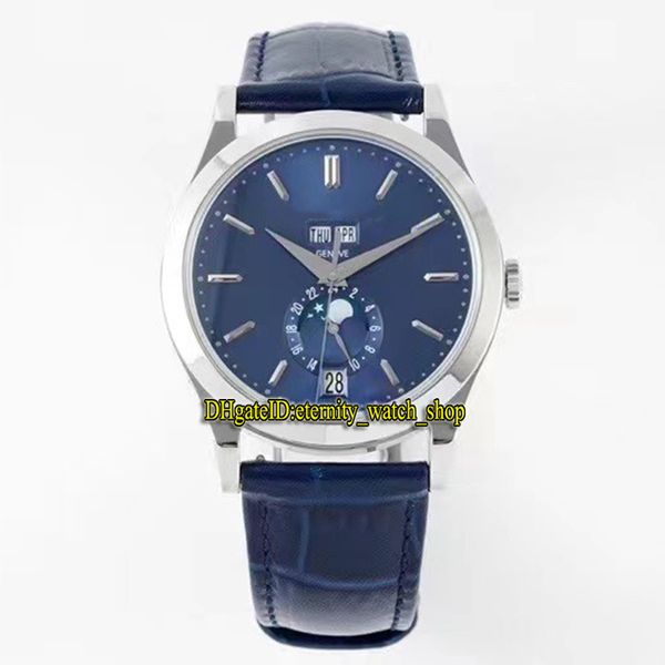 2022 ZFF 5396 CAL.324 S QA LU 24H / 303 Автоматические мужские часы годовой календарь луна фазовый синий циферблат маркеры стальные корпус кожа супер версия вечности часов R015