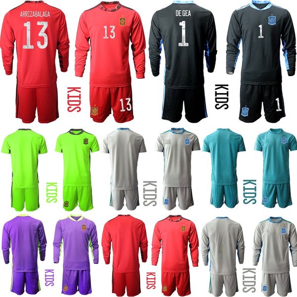 

2020 kids kit long sleeve spain national football team 20 21 goalkeeper soccer jersey casillas de gea youth home away child sets uniform, Black