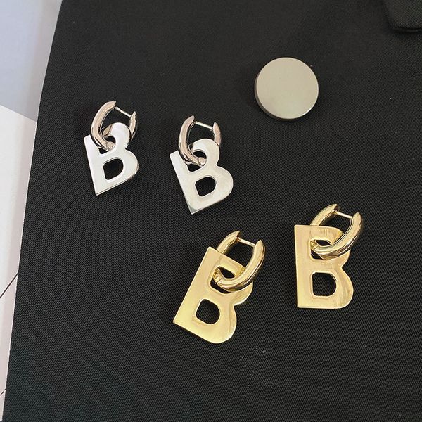 

european and american letter b earrings detachable design sense gold and silver vintage pendant letter earrings female, Golden