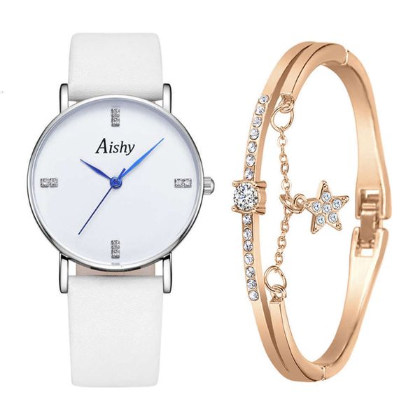 

korean of women's version new watch quartz set pu with women's casual watch bracelet set, Slivery;brown