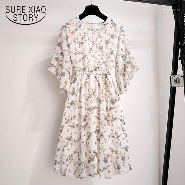 

casual dresses knee-length elegant party chiffon summer dress short butterfly sleeve v-neck floral tassel empire women 8902 501, Black;gray