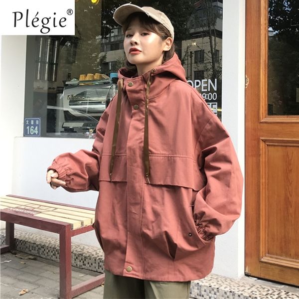 

plegie new spring hooded bomber jacket women loose jacket student bf harajuku coat oversize jacket female basic coats y200101, Black;brown