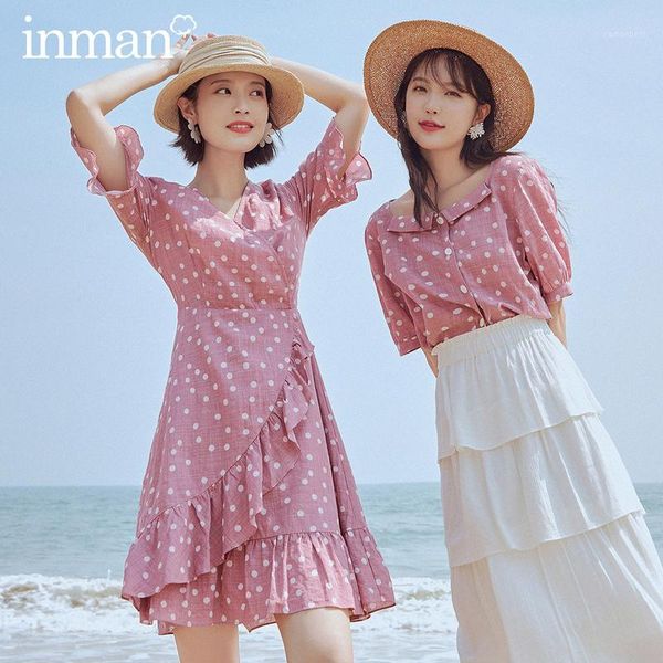 

casual dresses inman 2021 summer arrival irregular falbala fariy french style elegant short sleeve dress1, Black;gray