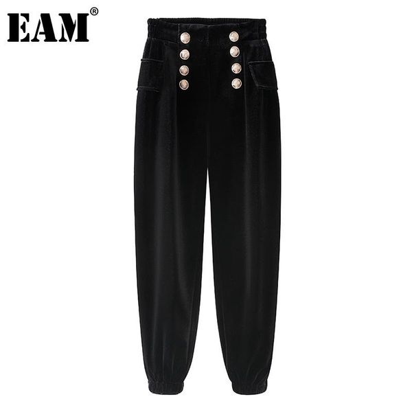 

eam] high elastic waist black velvet long harem trousers new loose fit pants women fashion tide spring autumn 2021 1dd2434, Black;white