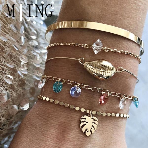 

charm bracelets mling vintage gold alloy beads bracelet bohemian shell leaves for women girl1, Golden;silver