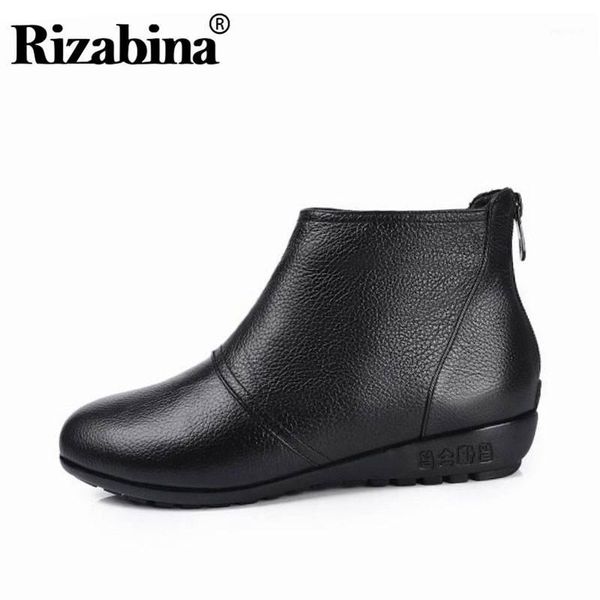 

rizabina ankle boots for women winter real leather flats mom shoes women fashion hollow dot zipper soft short boots size 33-431, Black