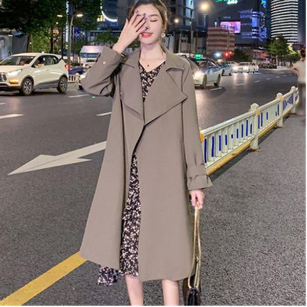 

windbreaker womens 2021 new spring autumn korean fashion mid-length loose all-match temperament elegant woman windbreakers coat, Tan;black
