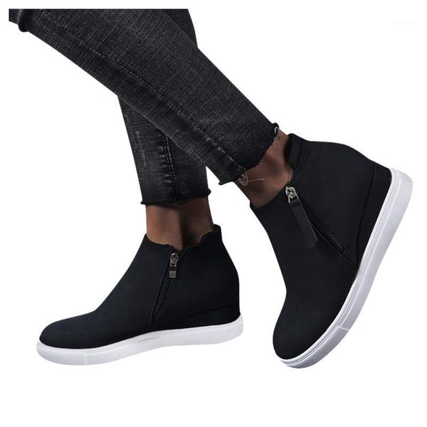 

boots sagace winter women's wedges high heel solid warm snow lace up ladies shoes sneakers 11261, Black